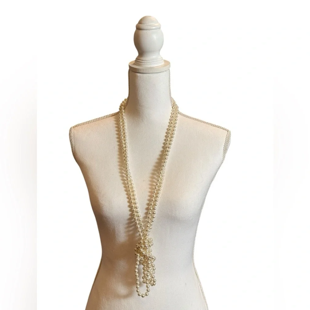 Vintage Extra Long Faux Pearl Necklace 105 Inch Multi-Wrap Statement Strand